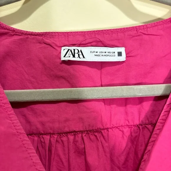 Zara Hot Pink Tiered Mini Dress w/ Balloon Sleeves - Size M - Picture 3 of 5
